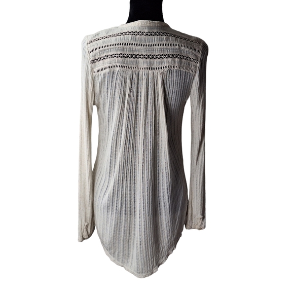 Lucky Brand Size Medium Beige Long Sleeve Textured Henley‎ Pullover Top - Picture 3 of 13